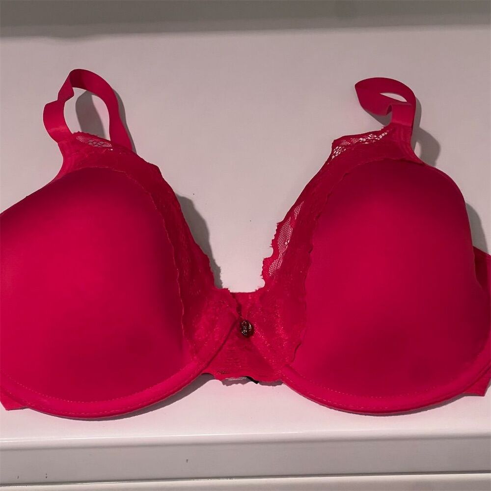 Natori Women's T-Shirt Bra 32DD Red Full Coverage Lace Detailing